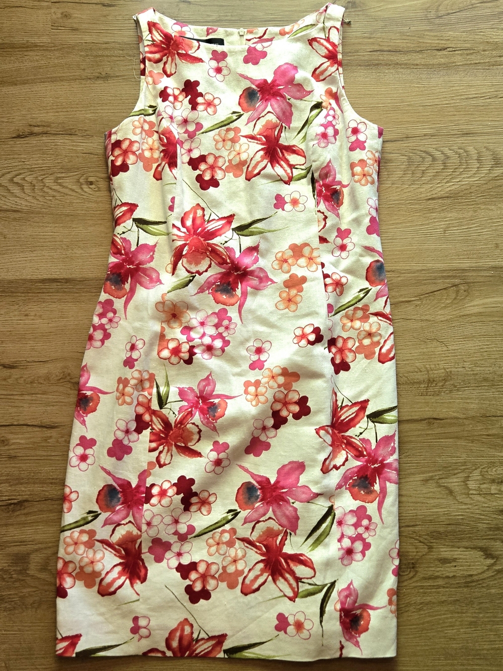 Jones New York Sheath Floral Pink/cream  Sleeveless Lined Slit Dress Size 8P